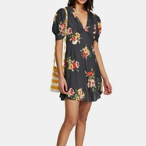 Free people black floral mini dress size 8